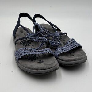 Skechers Womens Reggae Slim Blue Stretch Slip On Memory Foam Sandals Size 10